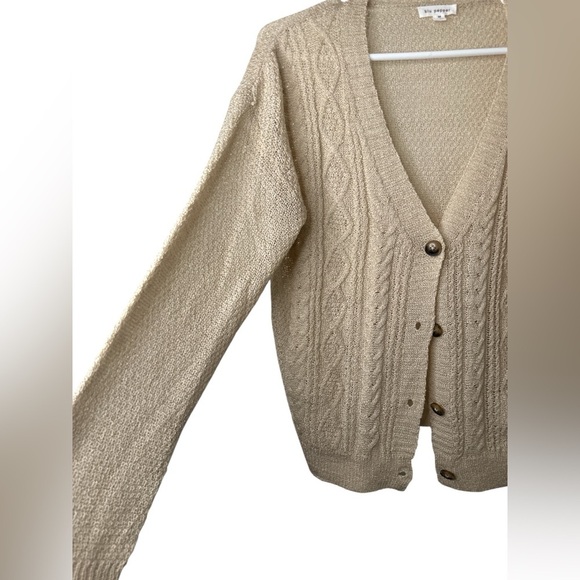 Blu Pepper Tan Knit Cardigan Sweater Medium - Picture 3 of 6